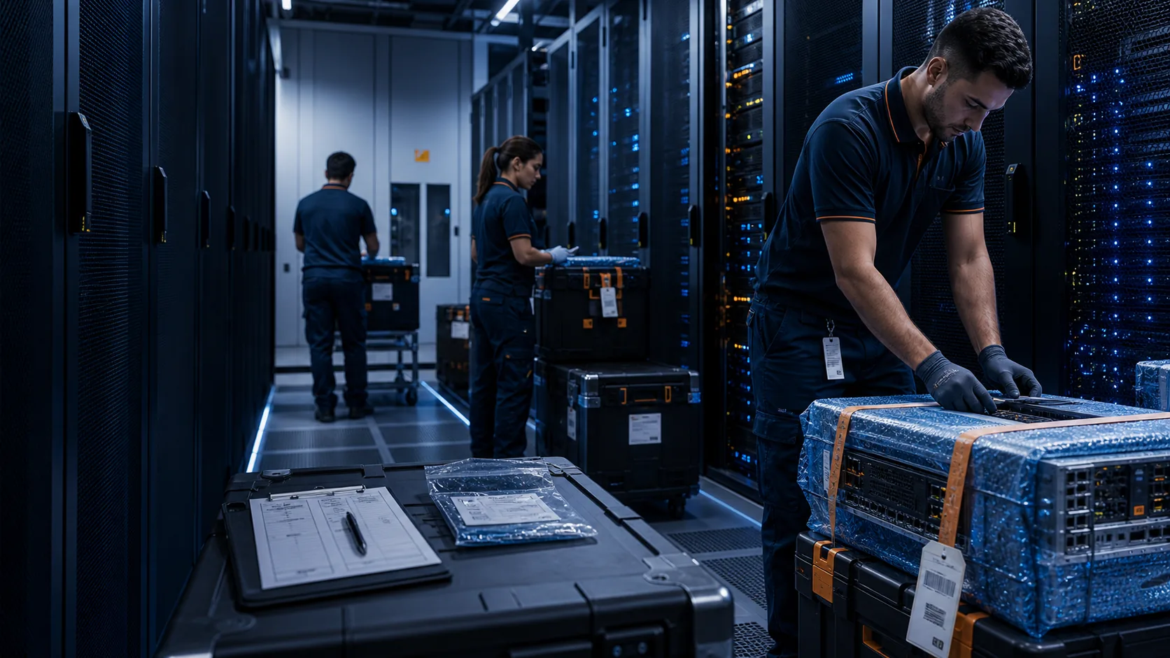 Desmontagem controlada e embalagem técnica de equipamentos em Data Center para movimentação